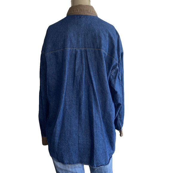 AJ Brandon Vtg Denim Button Down Fall Embroidered Shirt Large Sunflower 90s - Picture 2 of 7